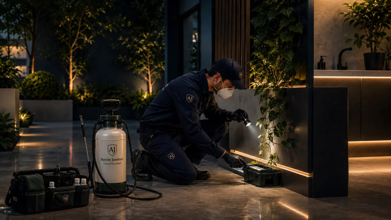 Técnico realizando inspección de control de plagas
